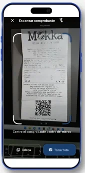 Pantalla de la app escaneando un comprobante