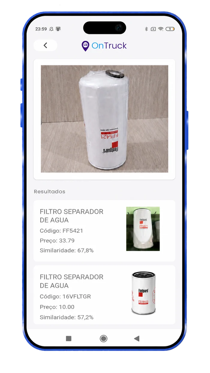 Resultados de repuestos compatibles en la app OnTruck